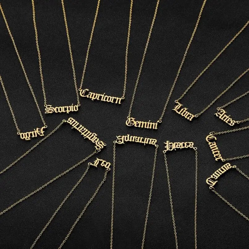 Stainless Steel 12 Zodiac Constellation Necklaces Letter Aquarius Aries Gemini Pisces Leo Sagittarius Pendant Necklace for Women Stainless Steel 12 Zodiac Constellation Necklaces Letter Aquarius Aries Gemini Pisces Leo Sagittarius Pendant Necklace for Women
