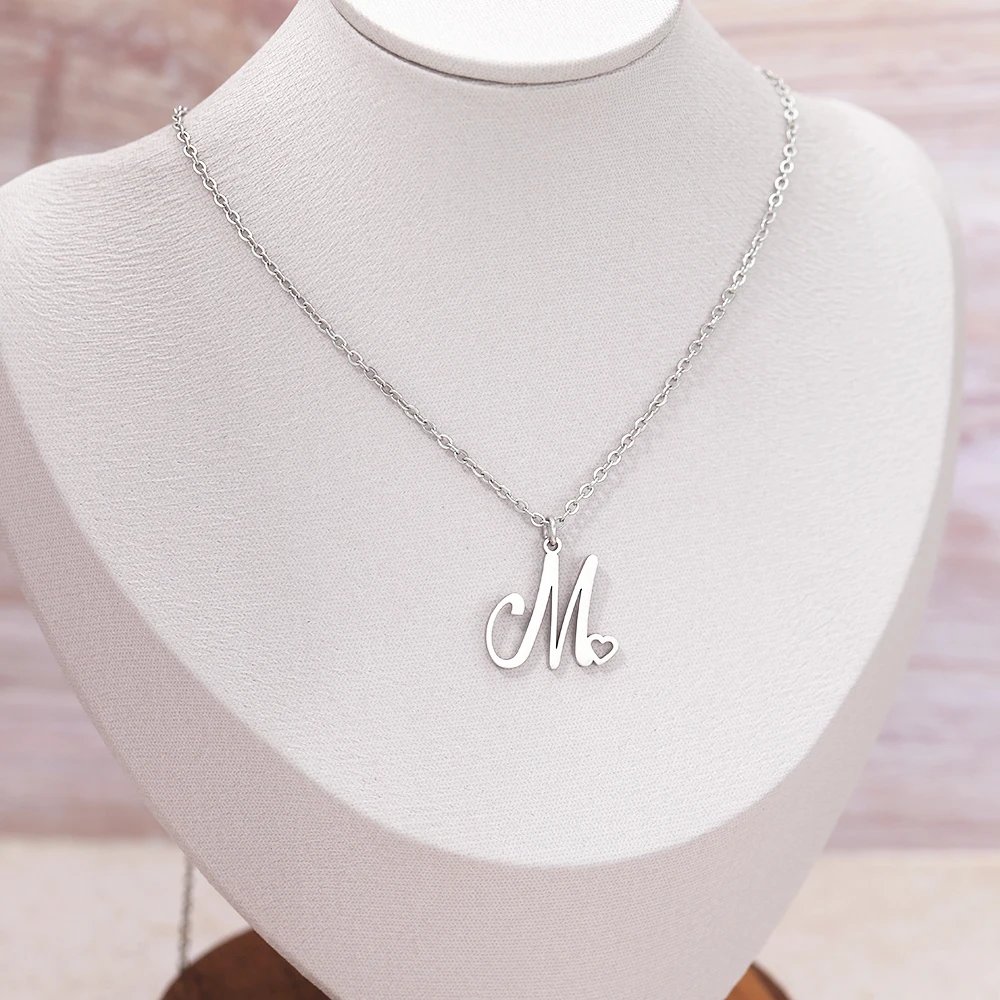 Stainless Steel Necklaces Letter M Heart Pendant Collar Chain Classic Fashion Texture Necklace For Women Jewelry Wedding Gifts