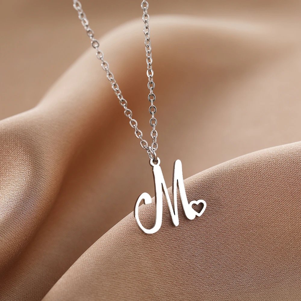 Stainless Steel Necklaces Letter M Heart Pendant Collar Chain Classic Fashion Texture Necklace For Women Jewelry Wedding Gifts