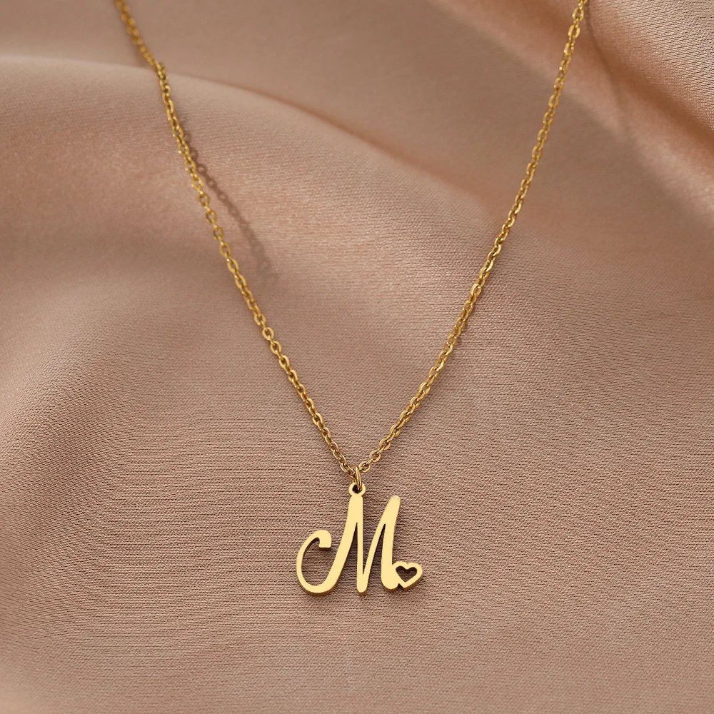 Stainless Steel Necklaces Letter M Heart Pendant Collar Chain Classic Fashion Texture Necklace For Women Jewelry Wedding Gifts