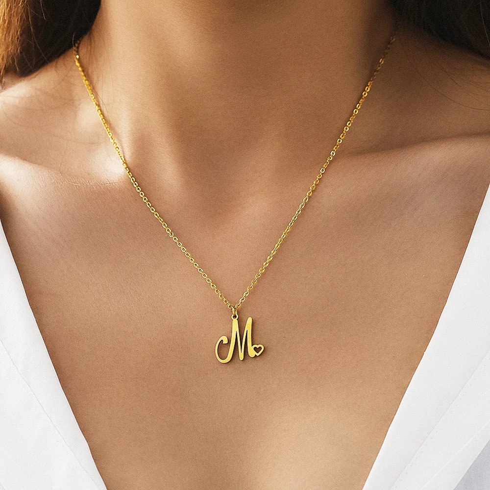 Stainless Steel Necklaces Letter M Heart Pendant Collar Chain Classic Fashion Texture Necklace For Women Jewelry Wedding Gifts