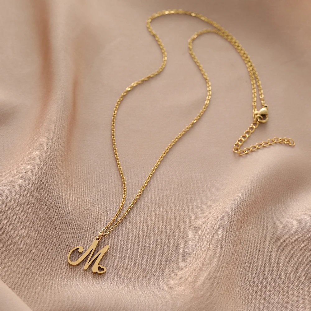 Stainless Steel Necklaces Letter M Heart Pendant Collar Chain Classic Fashion Texture Necklace For Women Jewelry Wedding Gifts