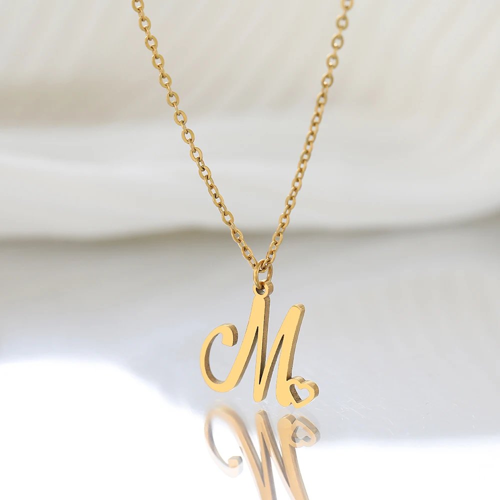 Stainless Steel Necklaces Letter M Heart Pendant Collar Chain Classic Fashion Texture Necklace For Women Jewelry Wedding Gifts