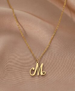 Alternative view of Stainless Steel Necklaces Letter M Heart Pendant Collar Chain Classic Fashion Texture Necklace For Women Jewelry Wedding  Gifts