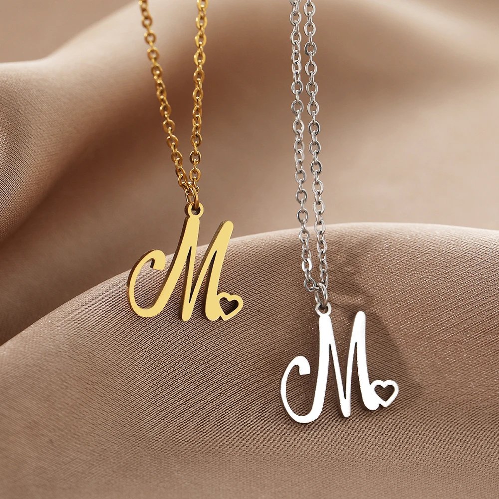 Stainless Steel Necklaces Letter M Heart Pendant Collar Chain Classic Fashion Texture Necklace For Women Jewelry Wedding Gifts