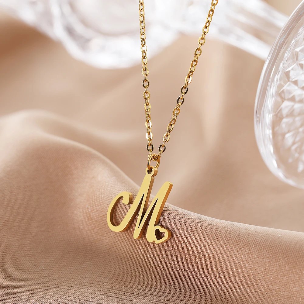 Stainless Steel Necklaces Letter M Heart Pendant Collar Chain Classic Fashion Texture Necklace For Women Jewelry Wedding Gifts
