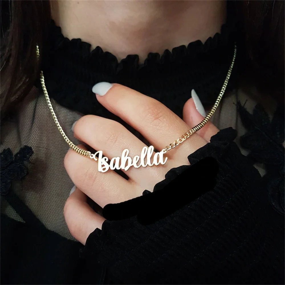 Personalized Name Necklace Custom Pendant Stainless Stee Gold 5mm Cuban Chain Necklaces for Women Men Customized Letter Jewelry
