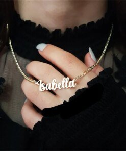Alternative view of Personalized Name Necklace Custom Pendant Stainless Stee Gold 5mm Cuban Chain Necklaces for Women Men Customized Letter Jewelry
