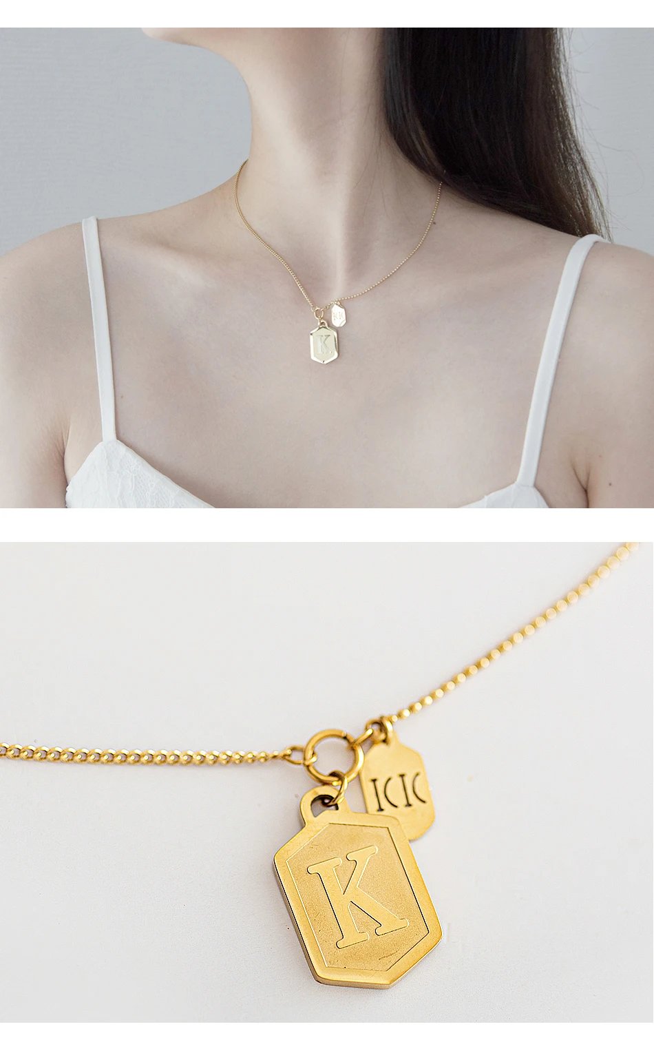 Gold Plated Europe And America Trendy Stainless Steel Necklace For Women Personality K Letter Pendant Ins Fashion Party Jewelry