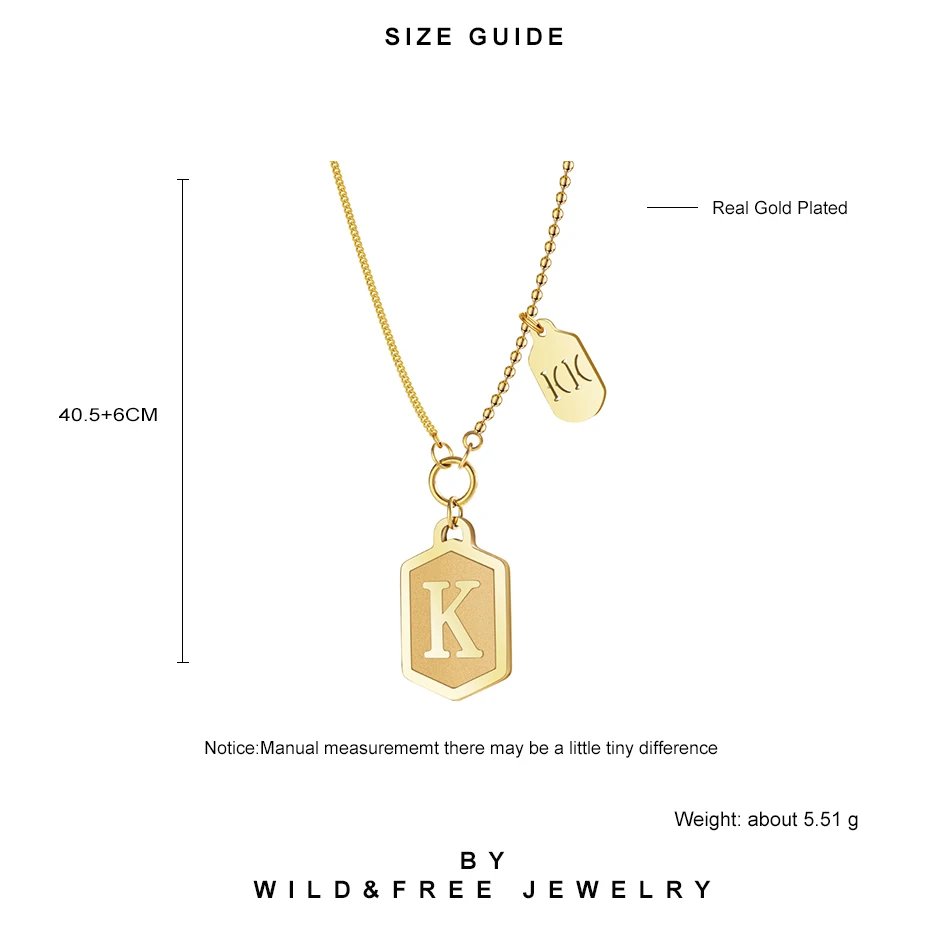 Gold Plated Europe And America Trendy Stainless Steel Necklace For Women Personality K Letter Pendant Ins Fashion Party Jewelry