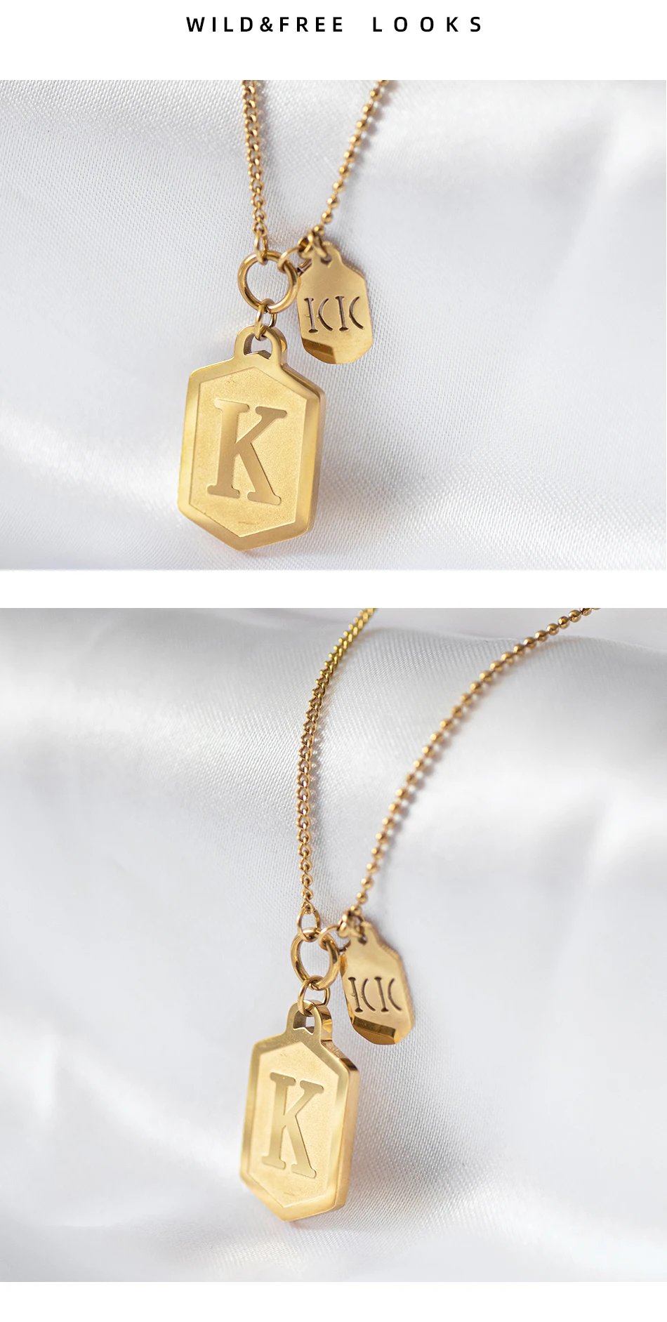 Gold Plated Europe And America Trendy Stainless Steel Necklace For Women Personality K Letter Pendant Ins Fashion Party Jewelry