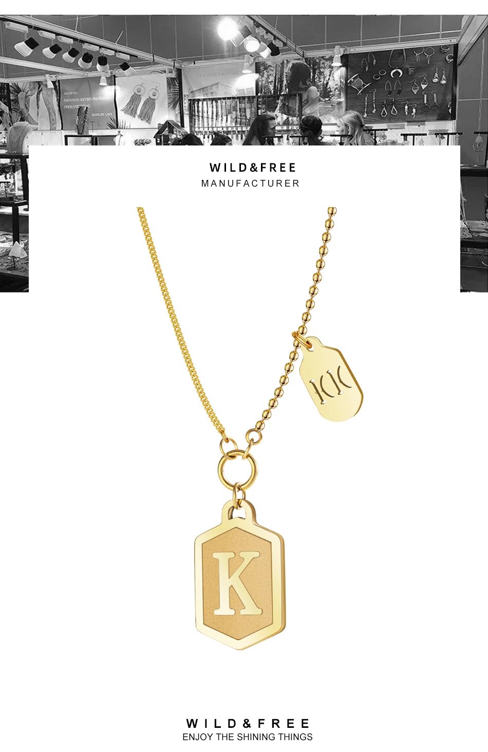 Gold Plated Europe And America Trendy Stainless Steel Necklace For Women Personality K Letter Pendant Ins Fashion Party Jewelry