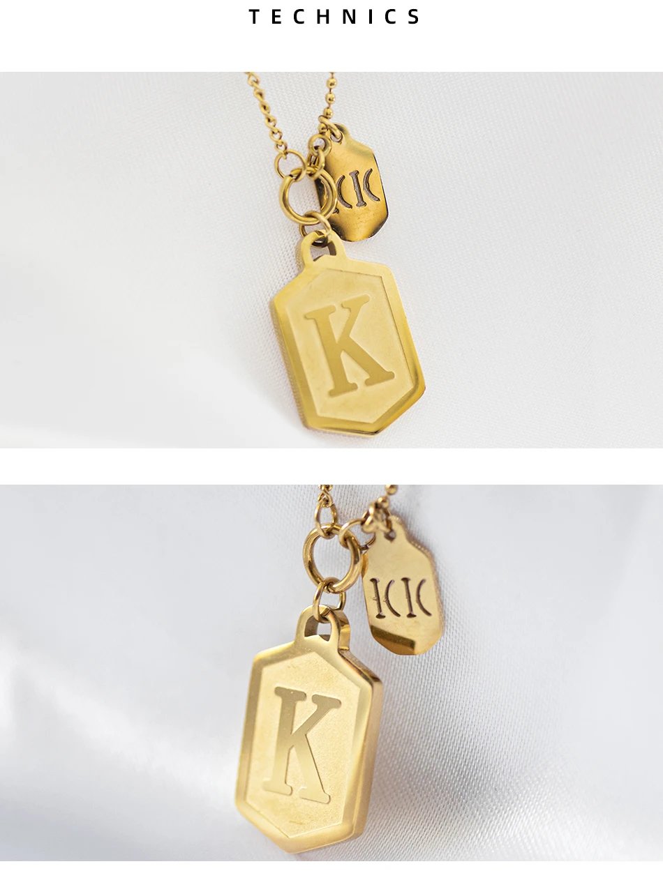 Gold Plated Europe And America Trendy Stainless Steel Necklace For Women Personality K Letter Pendant Ins Fashion Party Jewelry
