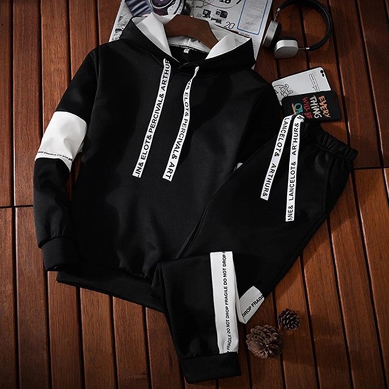Men Tracksuit 2 Piece Set Autumn Winter Pullover Hoodies Sweatshirt+Pants Suit Man Black White Set Tracksuit Men Luxury Clothes