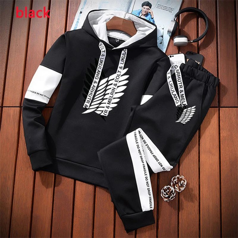 Men Tracksuit 2 Piece Set Autumn Winter Pullover Hoodies Sweatshirt+Pants Suit Man Black White Set Tracksuit Men Luxury Clothes
