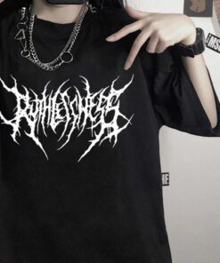 Vintage Women T-shirts Y2k Harajuku Oversized Tshirt Aesthetic Gothic Punk Clothes Oversized T-shirt with Short Sleeve Graphic