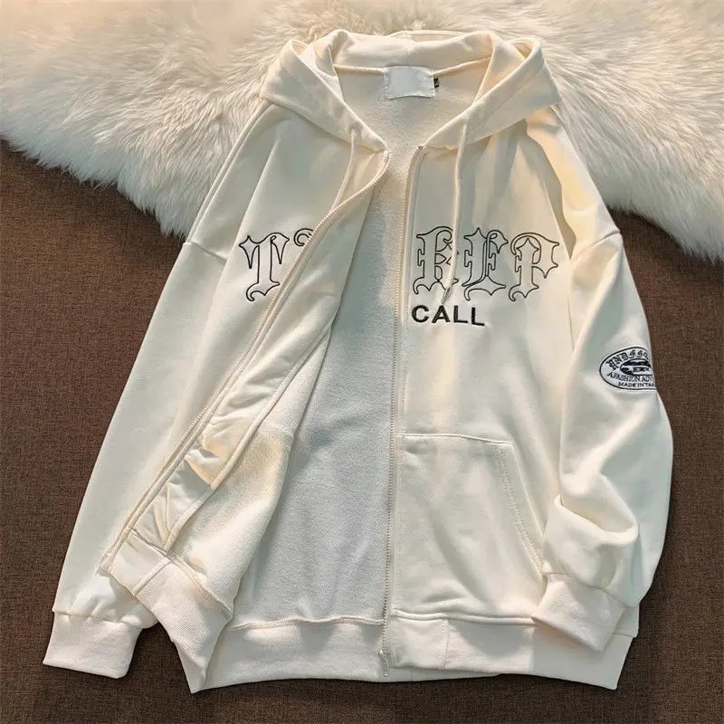 1Hoodies Women Retro Harajuku Hip Hop Jacket High Street Zip Up Hoodie Casual Loose Sweatshirt Clothes Y2K Tops oversized hoodie