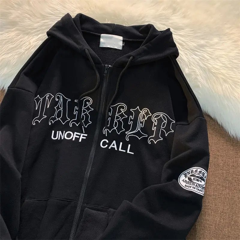 1Hoodies Women Retro Harajuku Hip Hop Jacket High Street Zip Up Hoodie Casual Loose Sweatshirt Clothes Y2K Tops oversized hoodie