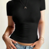 Womens Basic T-Shirts Scoop Neck Short Sleeve Crop Tops Cute Summer Tops Slim Fit Tees Y2k Clothing 2024