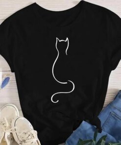 Women Lady Oversized T-shirt Tees Female Korean Fashion Summer Short Sleeve Cartoon Print Graphic Clothes Tops Cute Cat Animal