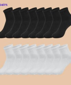 8 Pairs of MEN'S AND WOMEN'S Black Cotton Business Mid Length Soft and Warm Autumn/winter Solid Color Casual Socks