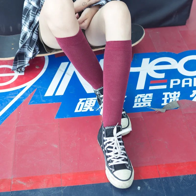 Cotton Spring Autumn Women Knee High Soild Color Socks Ladies Girl School Party Street Dancing Winter Knee Warm Sock For Women