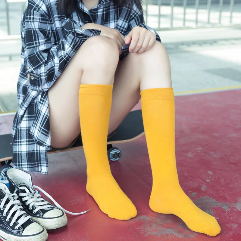 Cotton Spring Autumn Women Knee High Soild Color Socks Ladies Girl School Party Street Dancing Winter Knee Warm Sock For Women