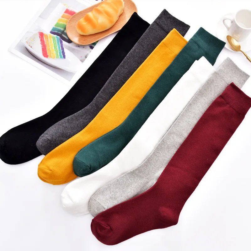 Cotton Spring Autumn Women Knee High Soild Color Socks Ladies Girl School Party Street Dancing Winter Knee Warm Sock For Women