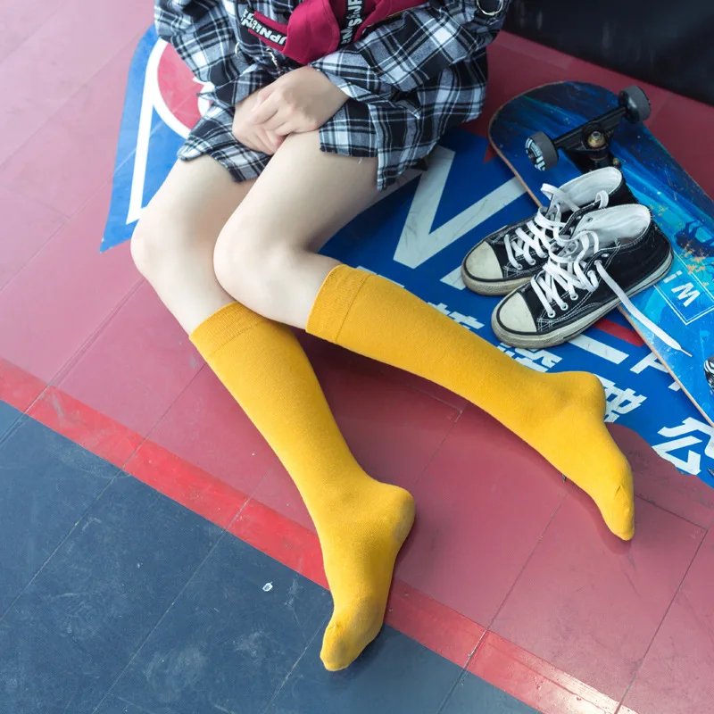 Cotton Spring Autumn Women Knee High Soild Color Socks Ladies Girl School Party Street Dancing Winter Knee Warm Sock For Women