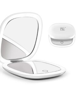 Compact Small Mini Gift Vanity Table Folding LED Lights Portable Hand Held Pocket Makeup Mirror 1X 10X magnifying