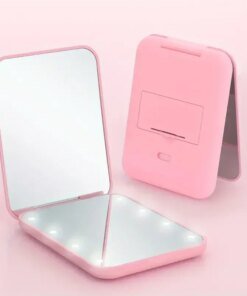 Mini Compact Led Makeup Mirror With Light 2X Magnifying Small Pocket Portable Travel Pink Black Foldable Cosmetic Vanity Mirrors