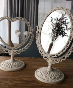 Vintage Makeup Mirror European Desktop Makeup Mirror Double Sided Rotation Minimalist Cute Princess Dormitory Bedroom Mirror