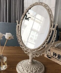 Alternative view of Vintage Makeup Mirror European Desktop Makeup Mirror Double Sided Rotation Minimalist Cute Princess Dormitory Bedroom Mirror