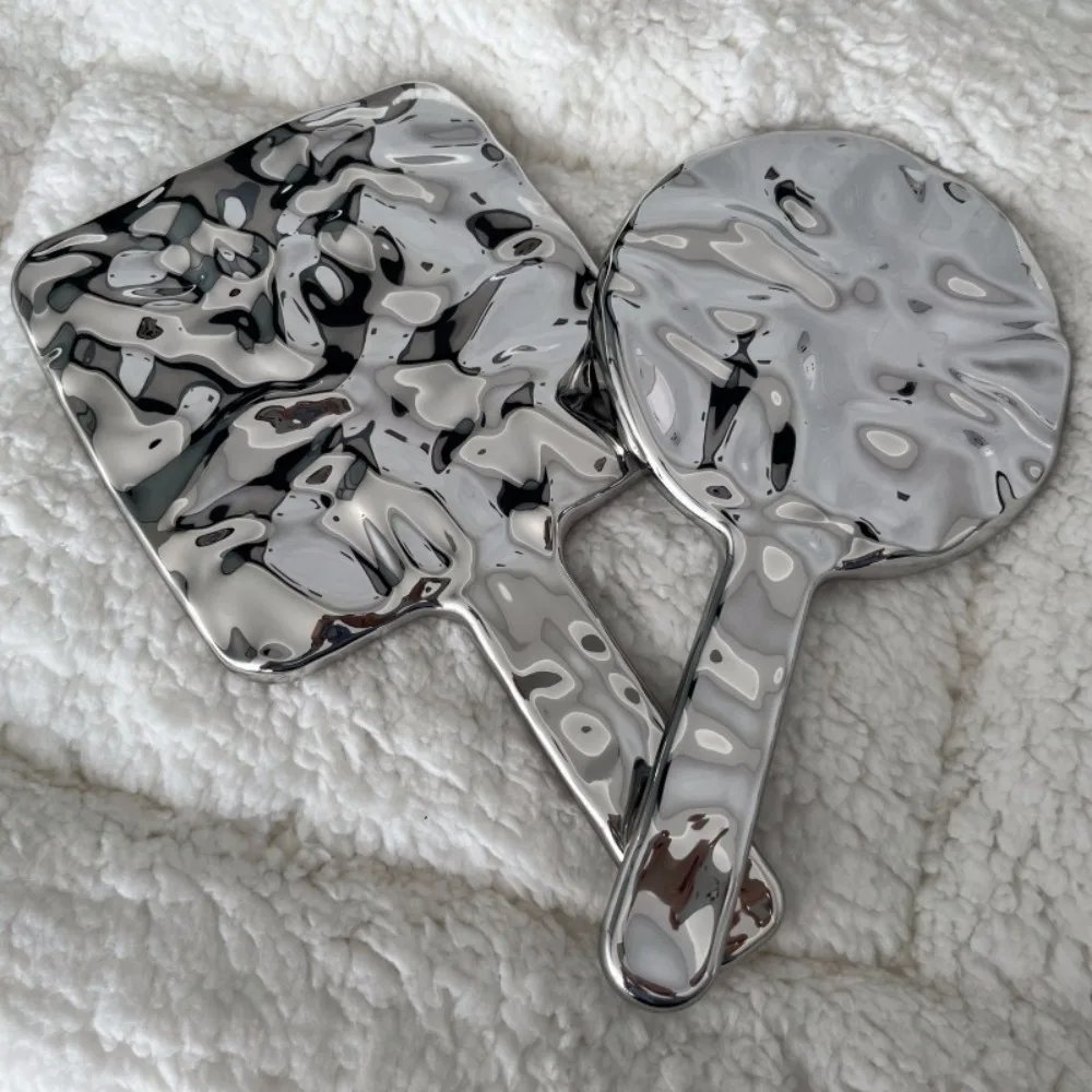 Electroplated Handle Makeup Mirrors HD Beauty Portable Round Hand Square Hand Small Make Up Mirror Electroplated Handle Makeup Mirrors HD Beauty Portable Round Hand Square Hand Small Make Up Mirror