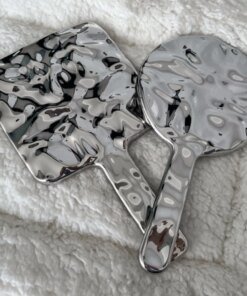 Electroplated Handle Makeup Mirrors HD Beauty Portable Round Hand Square Hand Small Make Up Mirror