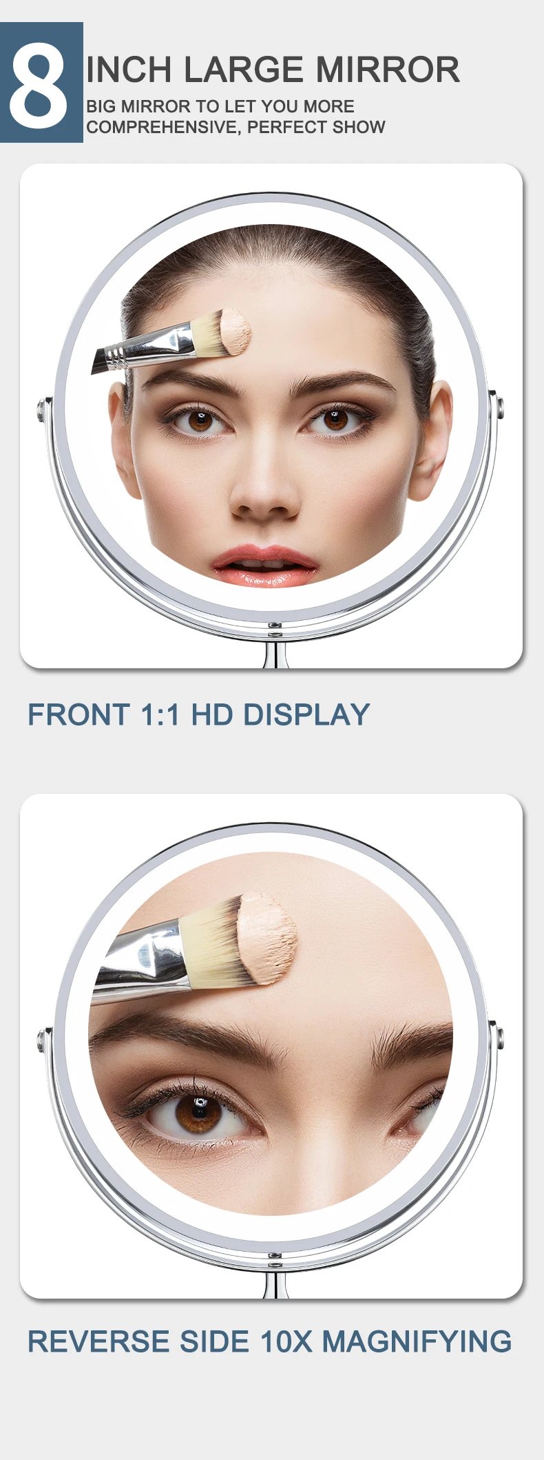 8 Inch Gold Makeup Mirror With Light USB Charging 10X Magnifying Vanity Mirror Backlit Adjustable Light Standing Cosmetic Mirror 8 Inch Gold Makeup Mirror With Light USB Charging 10X Magnifying Vanity Mirror Backlit Adjustable Light Standing Cosmetic Mirror