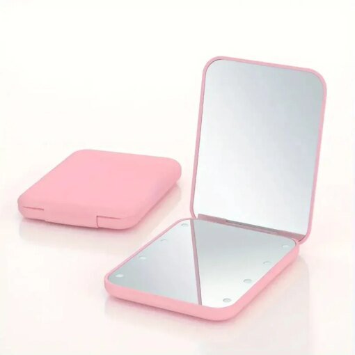 Mini Compact Led Makeup Mirror With Light 2X Magnifying Small Pocket Portable Travel Pink Black Foldable Cosmetic Vanity Mirrors