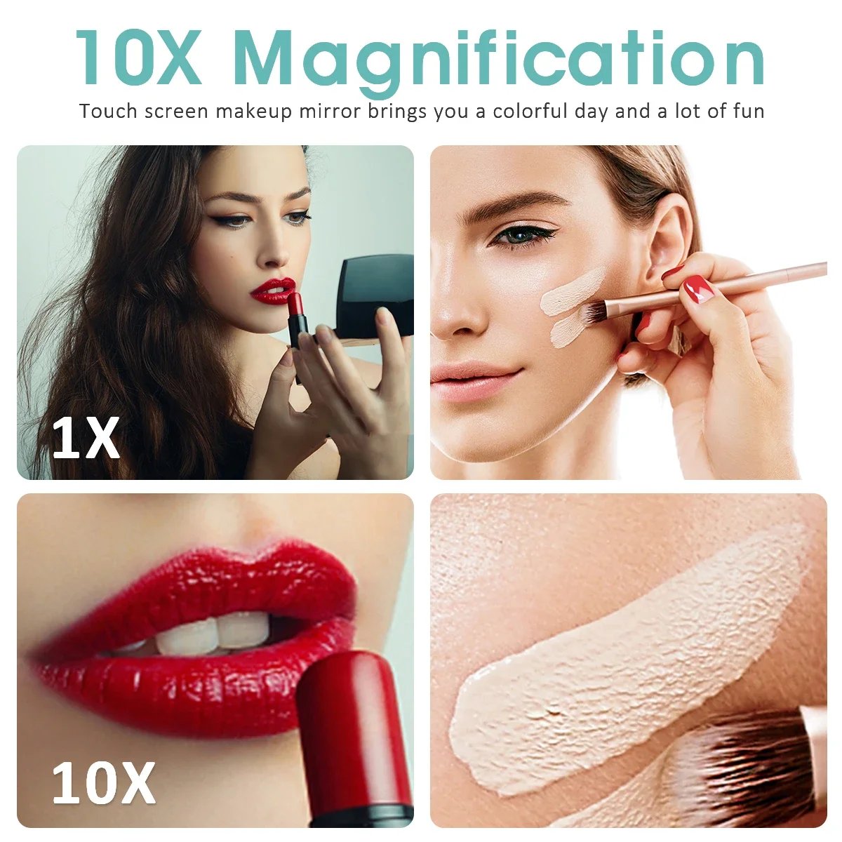 LED Makeup Mirror Cosmetic Mirrors With Light Foldable Travel Makeup Touch Screen Dimm with 10X Magnifying Detail Vanity Mirror