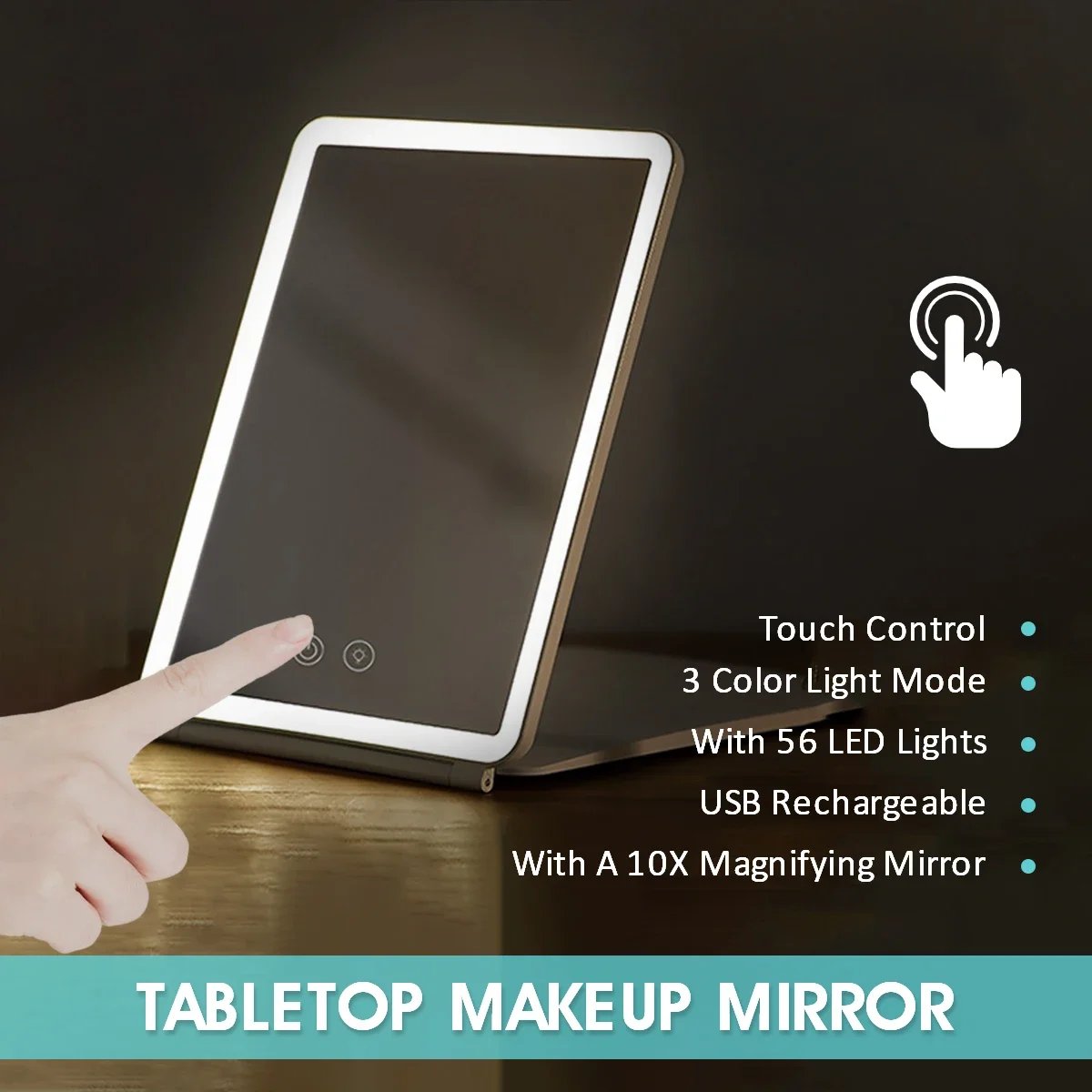 LED Makeup Mirror Cosmetic Mirrors With Light Foldable Travel Makeup Touch Screen Dimm with 10X Magnifying Detail Vanity Mirror