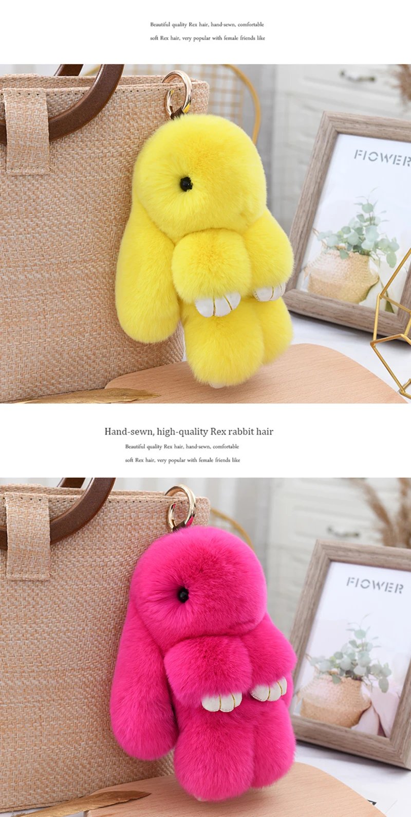 Three Model Size 100% Natural Rex Rabbit Fur Cute Fluffy Bunny Keychain Real Fur Key Chains Bag Toys Doll Lovely Keyring Pendant