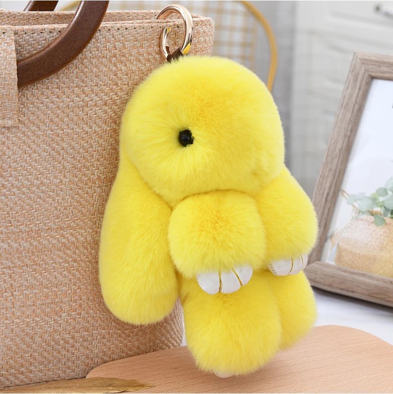 Three Model Size 100% Natural Rex Rabbit Fur Cute Fluffy Bunny Keychain Real Fur Key Chains Bag Toys Doll Lovely Keyring Pendant