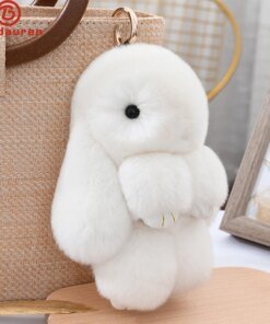 Three Model Size 100% Natural Rex Rabbit Fur Cute Fluffy Bunny Keychain Real Fur Key Chains Bag Toys Doll Lovely Keyring Pendant