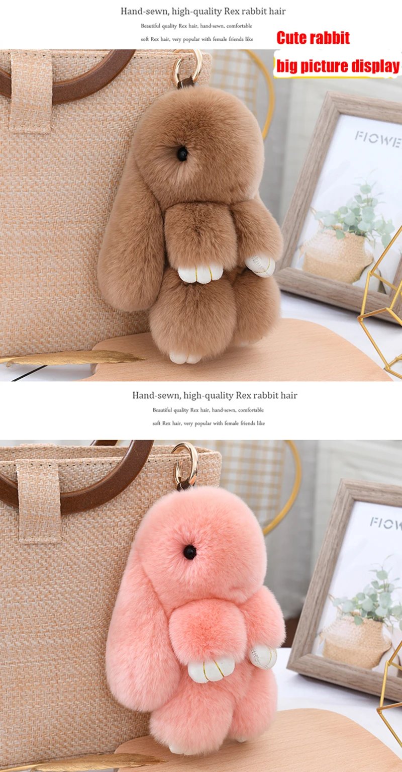 Three Model Size 100% Natural Rex Rabbit Fur Cute Fluffy Bunny Keychain Real Fur Key Chains Bag Toys Doll Lovely Keyring Pendant