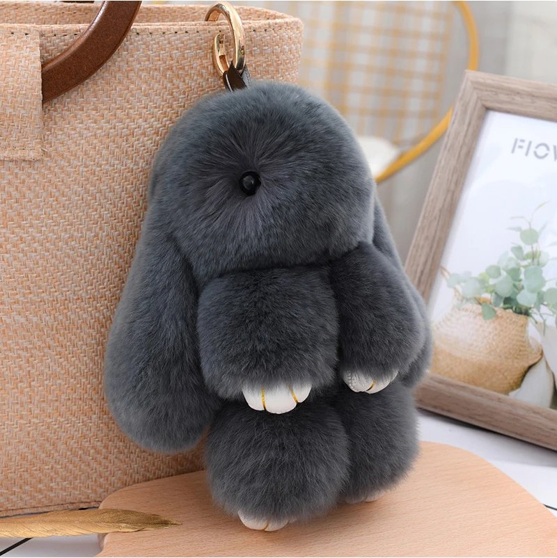 Three Model Size 100% Natural Rex Rabbit Fur Cute Fluffy Bunny Keychain Real Fur Key Chains Bag Toys Doll Lovely Keyring Pendant