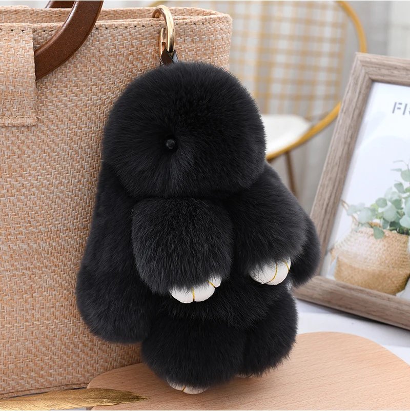 Three Model Size 100% Natural Rex Rabbit Fur Cute Fluffy Bunny Keychain Real Fur Key Chains Bag Toys Doll Lovely Keyring Pendant