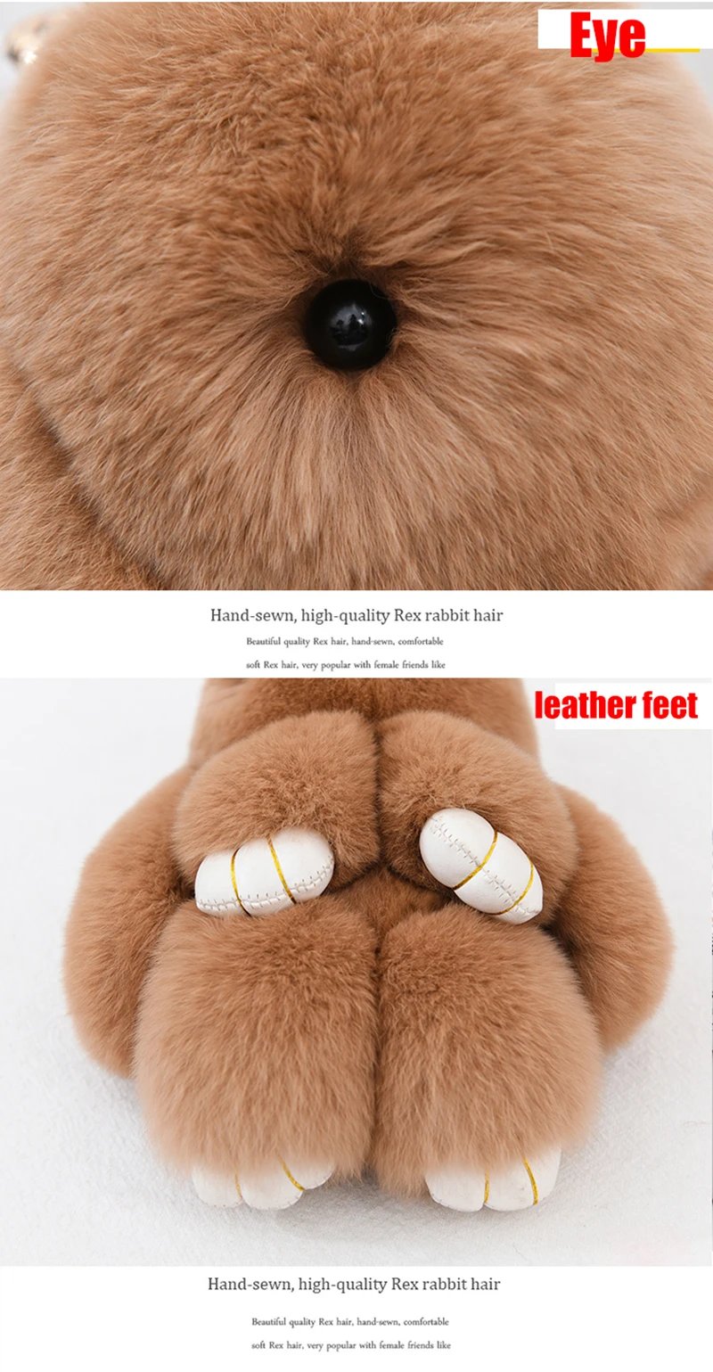 Three Model Size 100% Natural Rex Rabbit Fur Cute Fluffy Bunny Keychain Real Fur Key Chains Bag Toys Doll Lovely Keyring Pendant