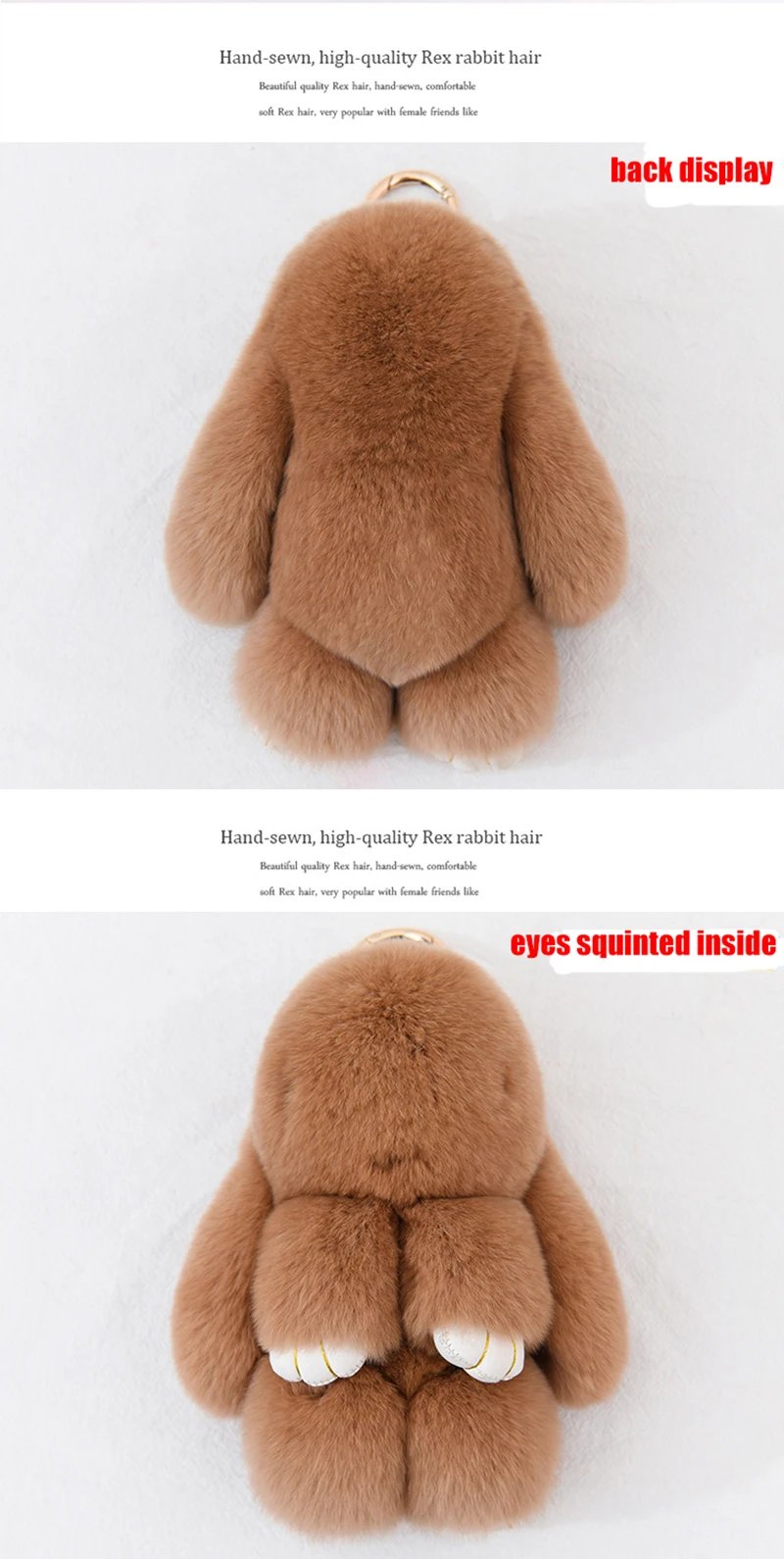 Three Model Size 100% Natural Rex Rabbit Fur Cute Fluffy Bunny Keychain Real Fur Key Chains Bag Toys Doll Lovely Keyring Pendant