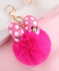 Disney Minnie Mickey Mouse Plush Keychains Cartoon Polka Dot Bow Pom-Pom Key Ring Pendant Car Bag Ornament Girl Child Gift Toy