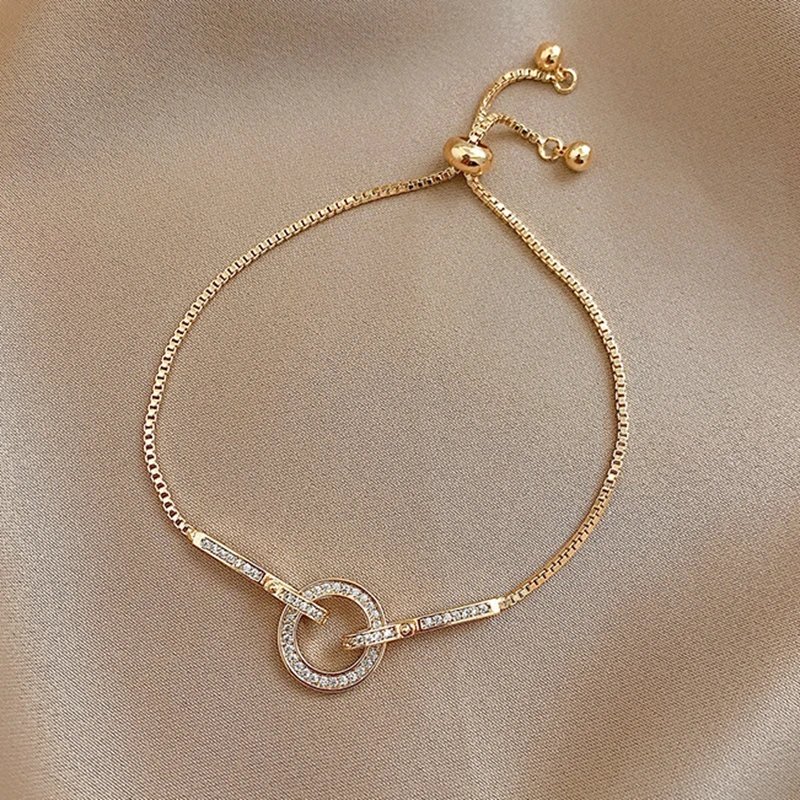 925 Sterling Silver Geometric Snake Chain Circle Bracelet For Women Gold Plated Bracelet Shiny Zircon Party Jewelry Gifts