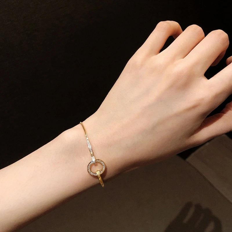 925 Sterling Silver Geometric Snake Chain Circle Bracelet For Women Gold Plated Bracelet Shiny Zircon Party Jewelry Gifts